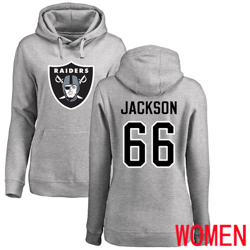 Oakland Raiders Ash Women Gabe Jackson Name and Number Logo NFL Football 66 Pullover Hoodie Sweatshirts